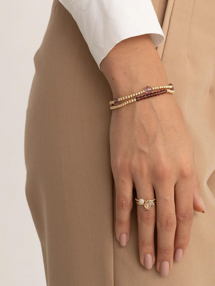 Bracelet | Aubergine Quartz Universe - Gold - 3mm SBG-GEM59-3MM-LINE