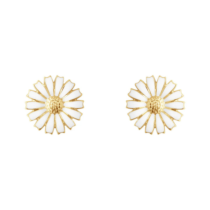 Georg Jensen Daisy Oorknoppen Verguld Zilver met Wit Emaille Ø 11 mm 20001720