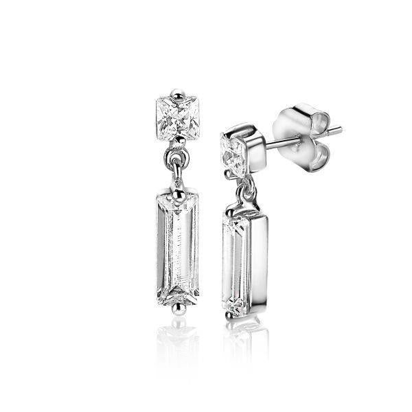 ZINZI zilveren oorsieraden 15mm baguette rechthoek vierkant wit ZIO2056