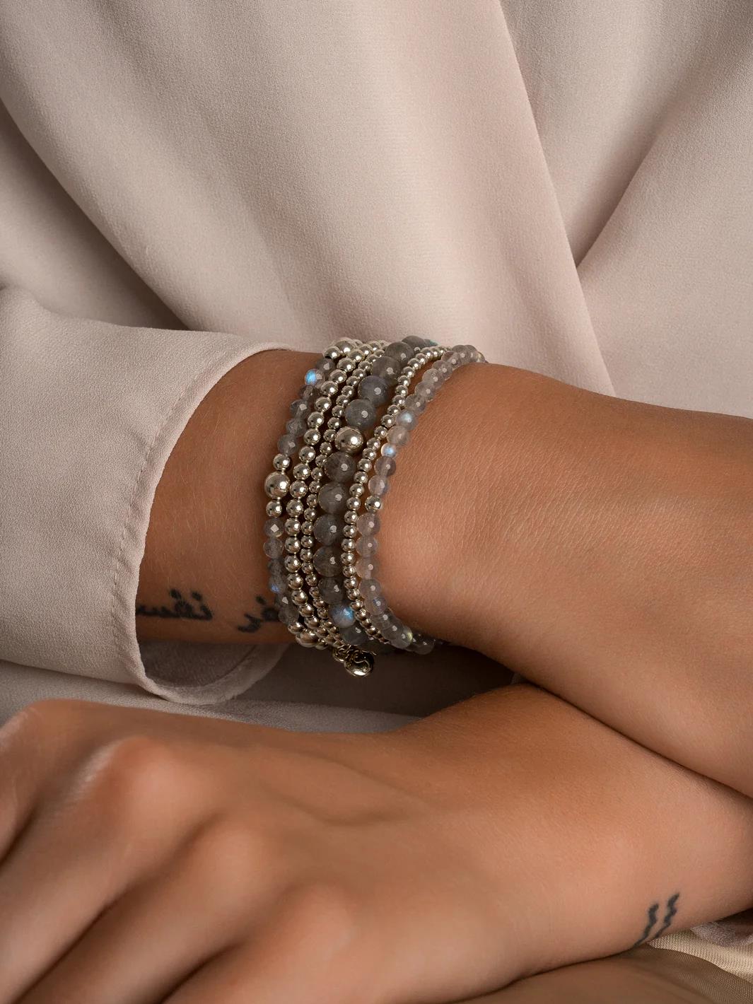 Bracelet | Labradorite Saturn small - Silver - 4mm SB-GEM18-ADD-4MM