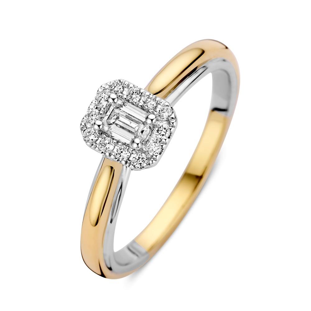 14 karaats bicolor ring briljant en baquette 0.33 crt.