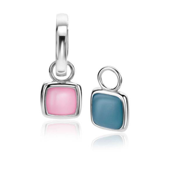 ZINZI zilveren oorbedels vierkant tweezijdig blauw en roze 10mm ZICH2257B (excl. oorringen) ZICH2257B