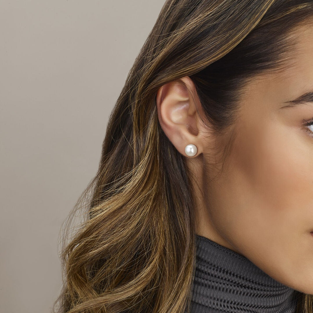 14 karaats pareloorbellen met steker 9 mm zoetwater