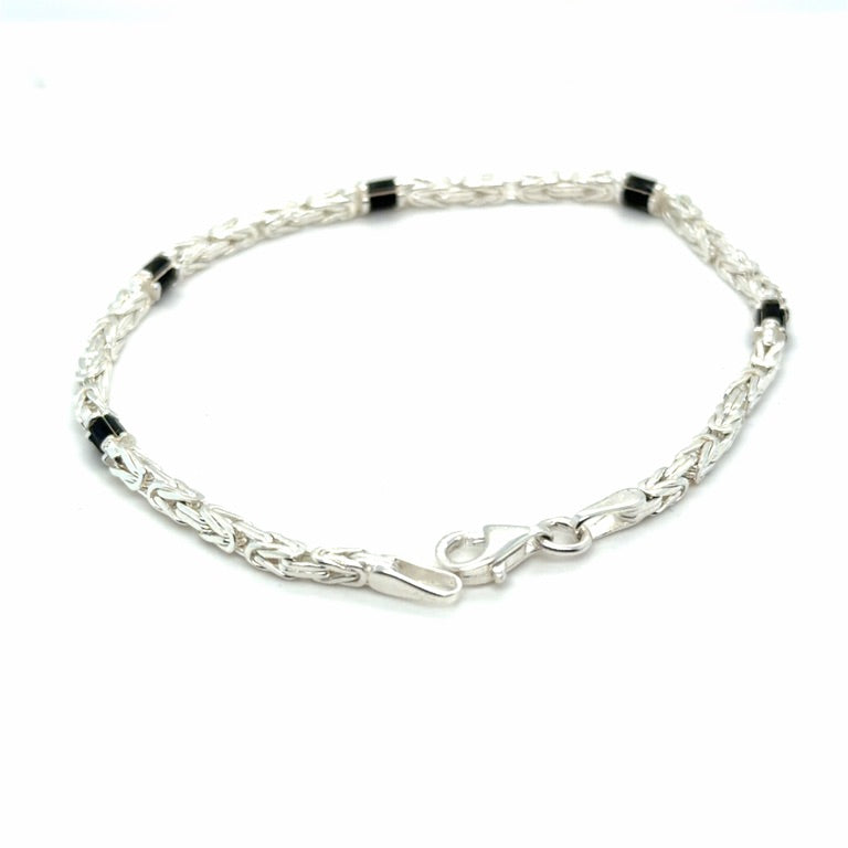 Zilveren Massieve Koningsschakel Armband 3 mm met Onyx – 18 cm