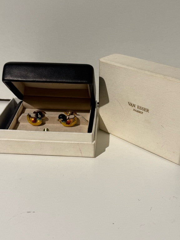 Van Esser 18 Karaat Handgemaakte Emaille Eendjes Manchetknopen met Diamant