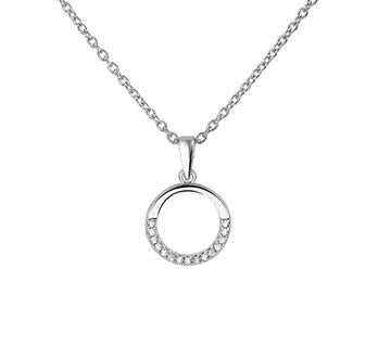 Collier met cirkelhanger en transparante zirkonia 45 cm