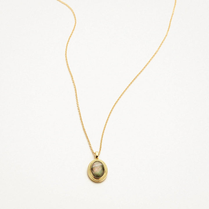 14k Geelgoud collier 3169YBQ met Doublette van Black Mother of Pearl met Rock Crystal