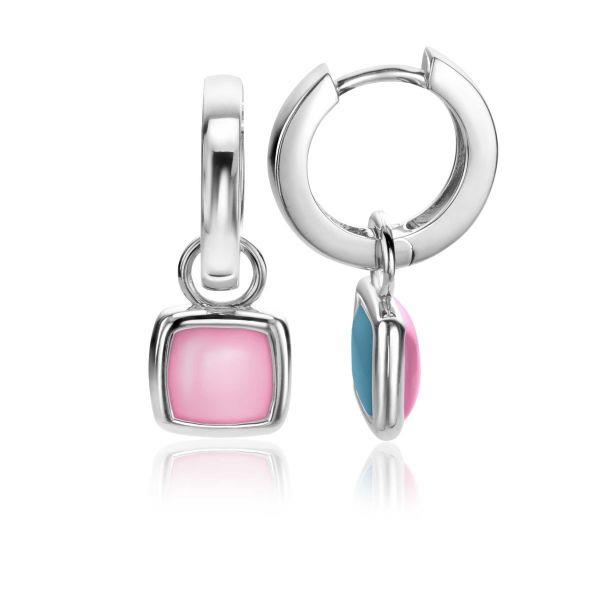 ZINZI zilveren oorbedels vierkant tweezijdig blauw en roze 10mm ZICH2257B (excl. oorringen) ZICH2257B