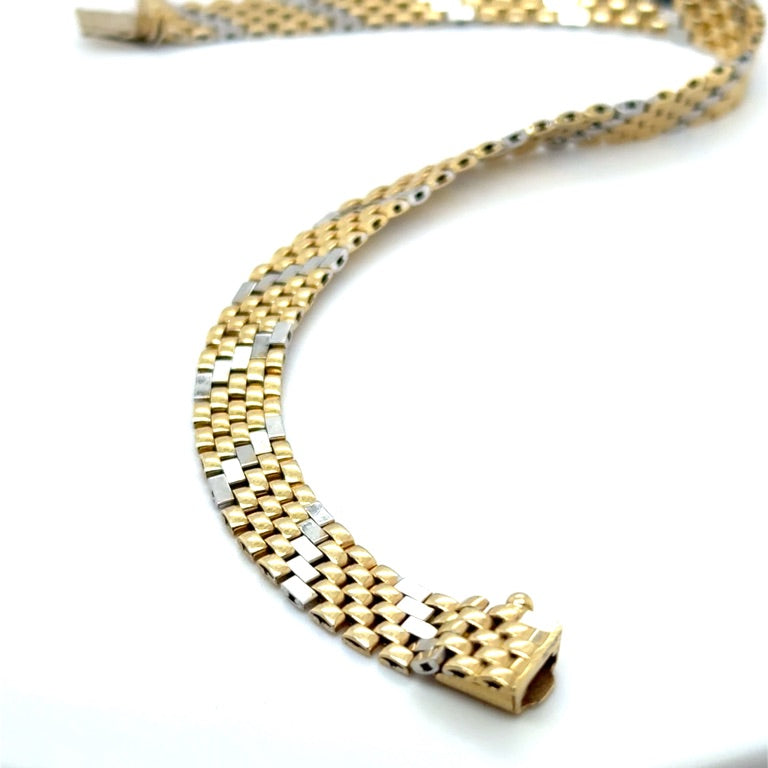 14 kt Bicolor Armband – Baksteen Schakel, 19 cm