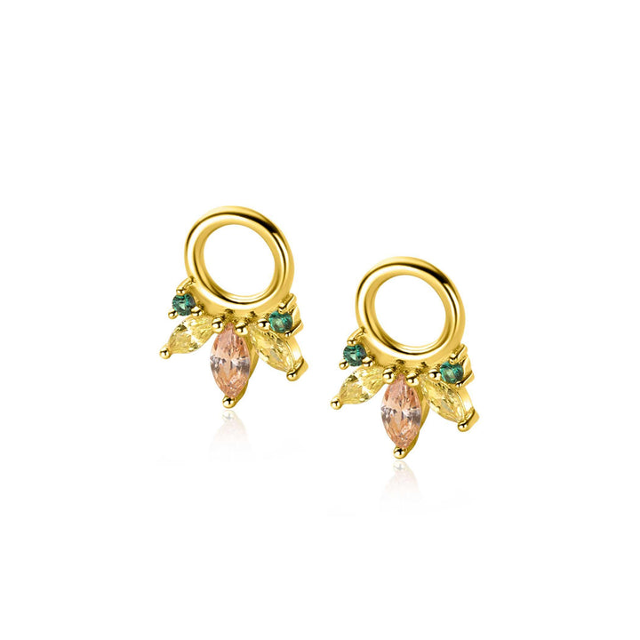 10mm ZINZI gold plated zilveren oorbedels met vijf speelse kleurstenen ZICH2633GC (zonder oorringen)