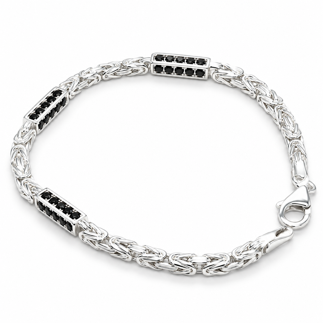 Zilveren Koningsschakel Armband 3 mm met Onyx 21 cm