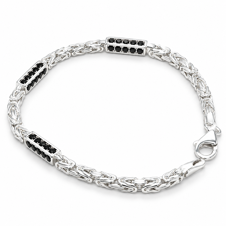 Zilveren Koningsschakel Armband 3 mm met Onyx 21 cm
