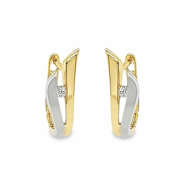 Bicolor gouden klapoorringen met Diamant 0,04 karaat