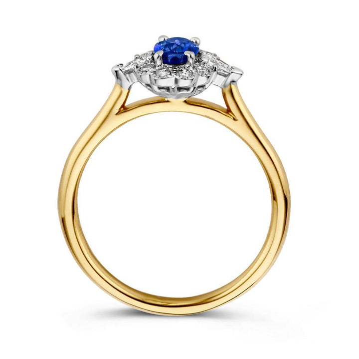 14 kt Ring bicolor briljant + saffier RX437371-56