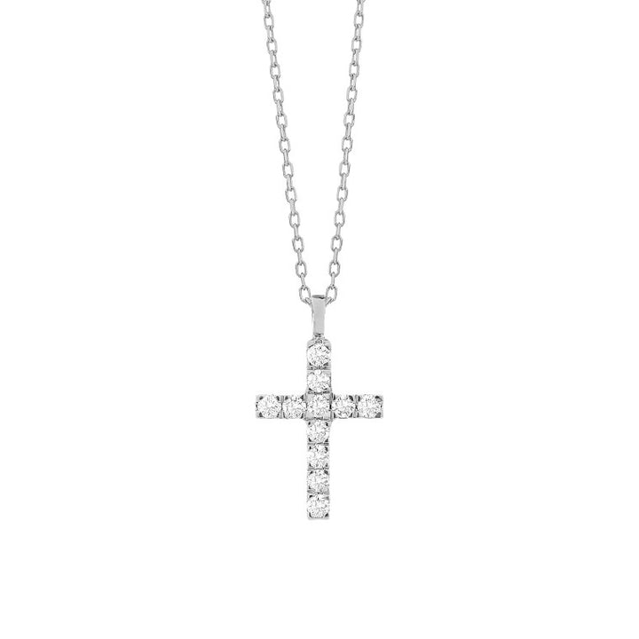 14 Karaat Witgouden Kruishanger met Diamanten 0,20 ct en Collier 42 cm