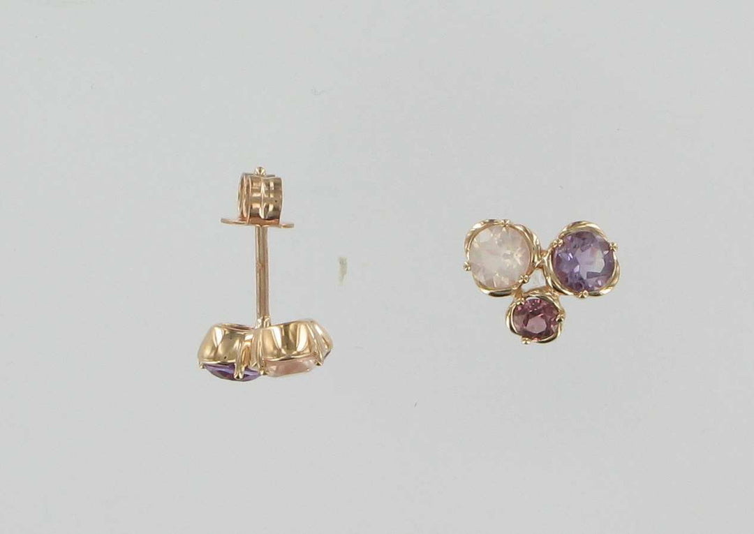 Roségouden Oorstekers 14 kt – Amethist, Rhodoliet & Rozenkwarts