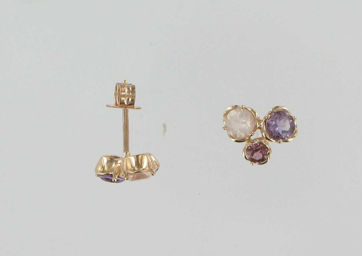 Roségouden Oorstekers 14 kt – Amethist, Rhodoliet & Rozenkwarts