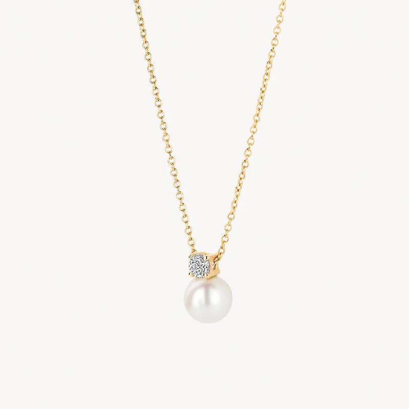 14k Geelgoud Blush Collier met Parel en Zirkonia 3163YPW