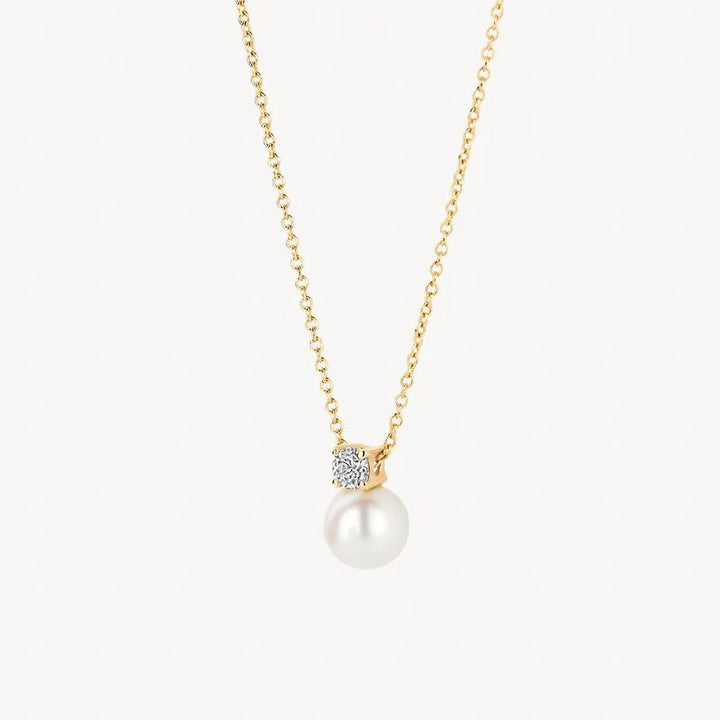 14k Geelgoud Blush Collier met Parel en Zirkonia 3163YPW