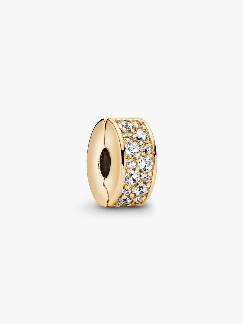Pandora Moments 768658C01 gold plated clip spacer met siliconen met transparante zirkonia
