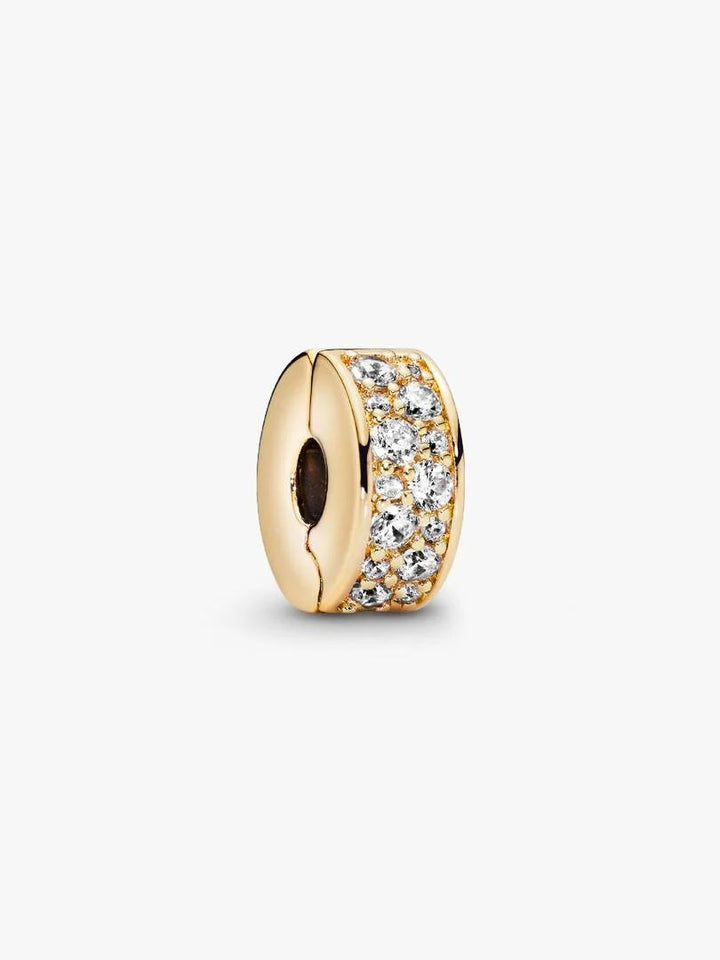 Pandora Moments 768658C01 gold plated clip spacer met siliconen met transparante zirkonia