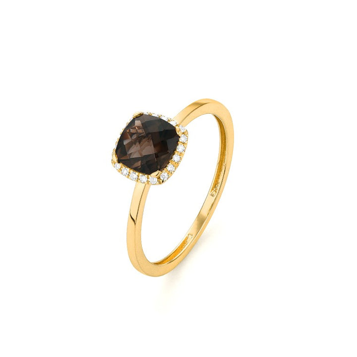 14 Karaat Witgouden Entourage Ring met rookkwarts & diamant