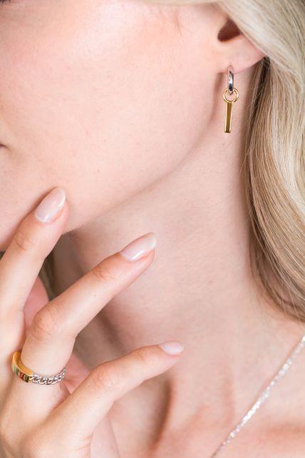 ZINZI zilveren oorbedels 14K geel verguld staafje glad ZICH1440G