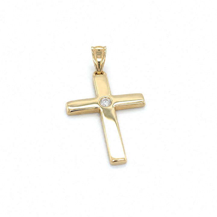14 karaat geelgouden kruis hanger met zirkonia – 27 mm