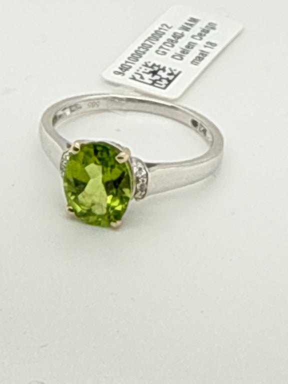 14 Kt Witgouden Ring met 14 kt witgouden ring madeira citrien& Diamantaarse amethist  en Diamanten