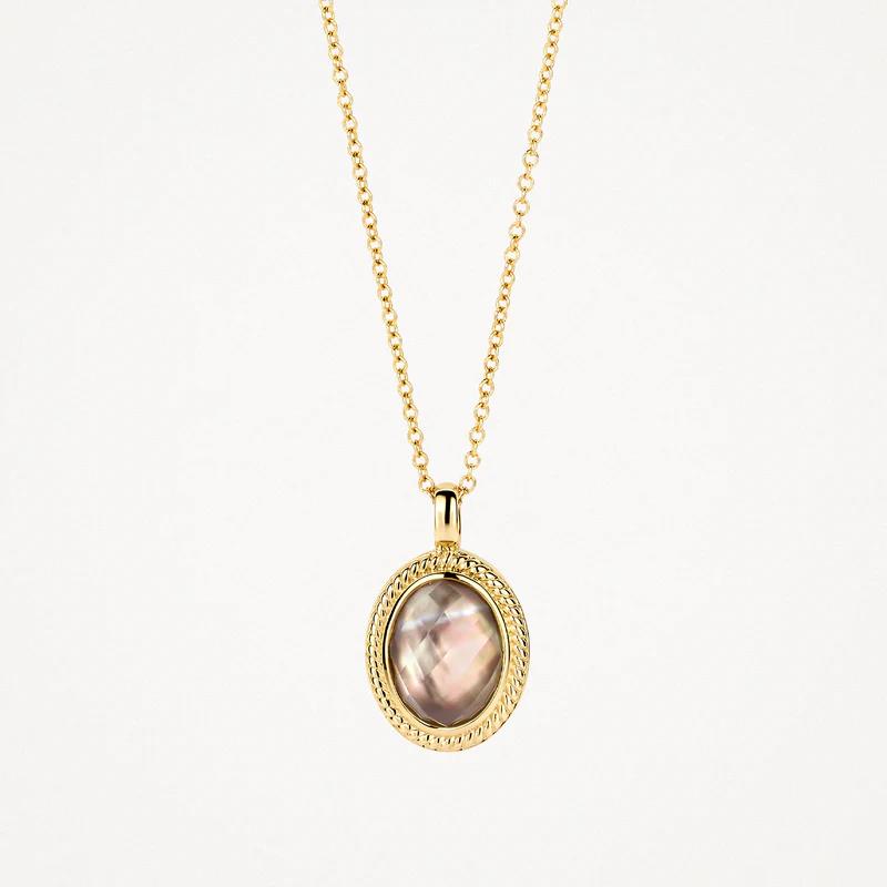 14k Geelgoud collier 3169YBQ met Doublette van Black Mother of Pearl met Rock Crystal