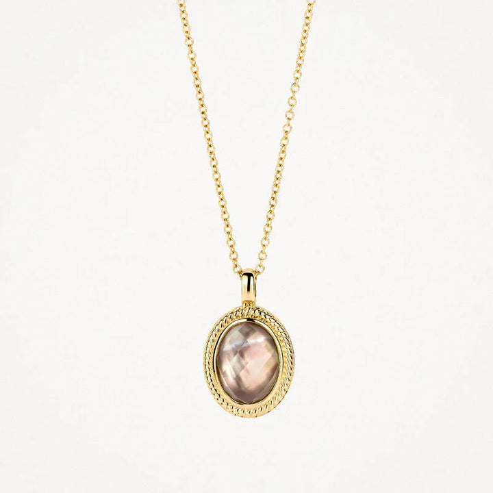 14k Geelgoud collier 3169YBQ met Doublette van Black Mother of Pearl met Rock Crystal