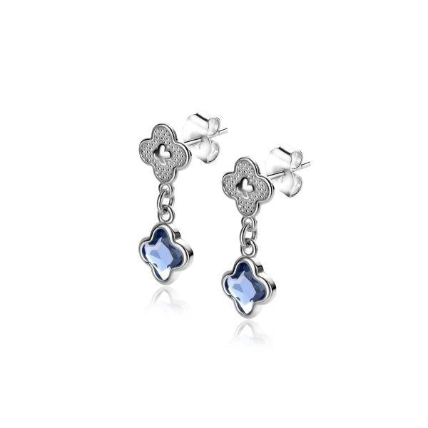 ZINZI zilveren oorsieraden met blauwe klavers 8mm ZIO2582