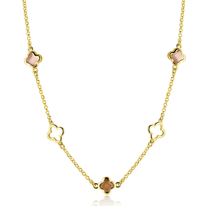 ZINZI goldplated oorstekers met bruine klavers – ZIO2772