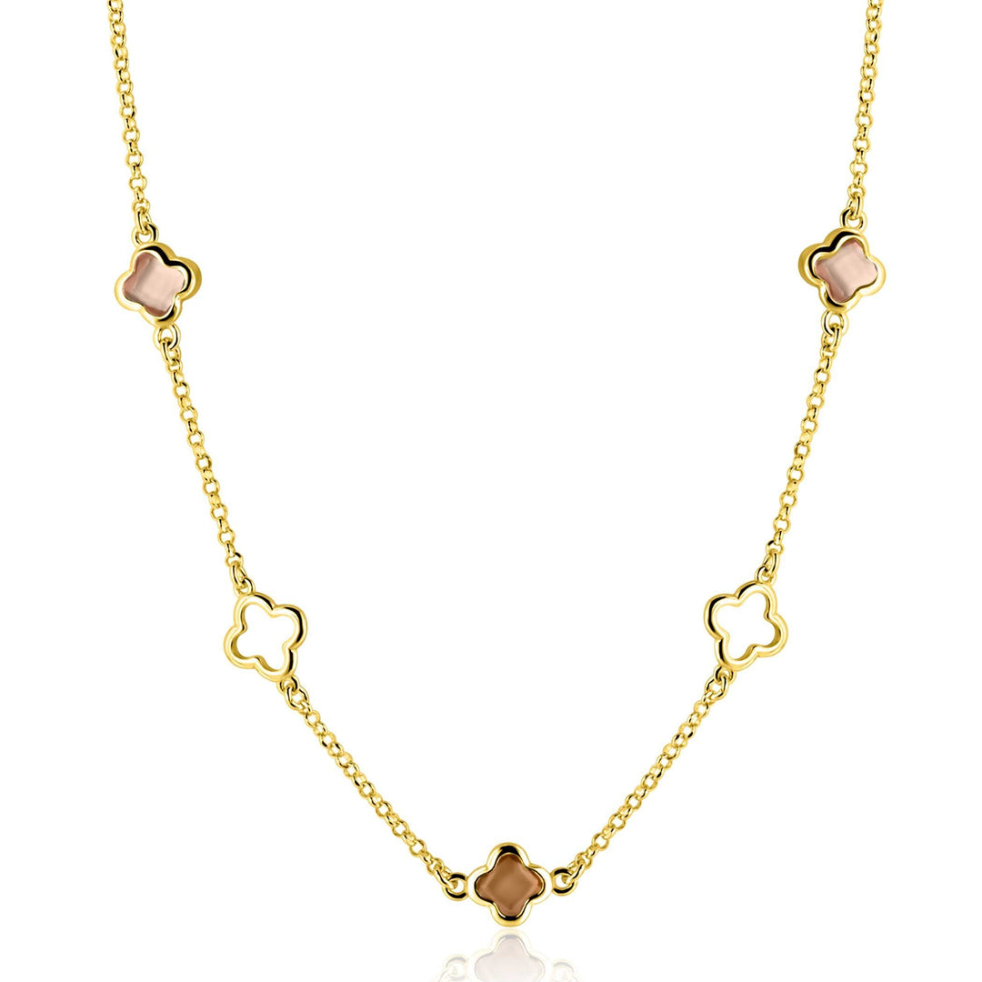 ZINZI goldplated oorstekers met bruine klavers – ZIO2772