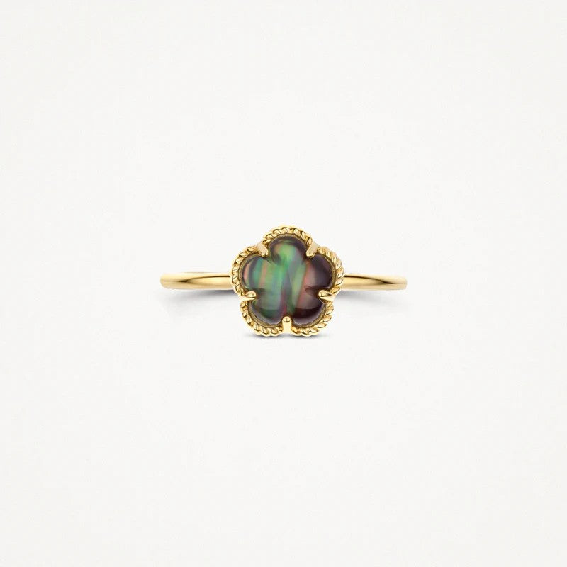 Blush 14k Geelgouden Ring met Zwarte Parelmoer Bloem  1280YBQ/54