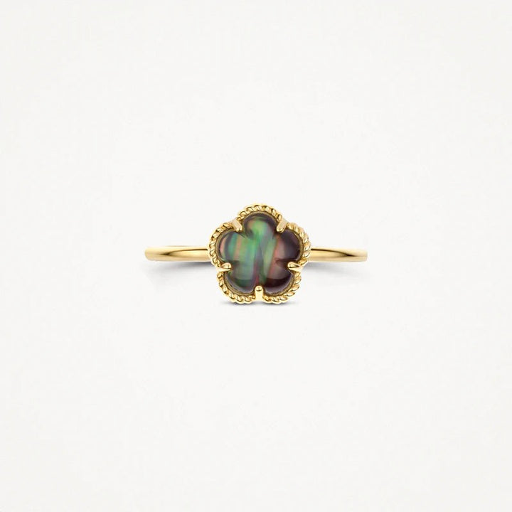 Blush 14k Geelgouden Ring met Zwarte Parelmoer Bloem  1280YBQ/54
