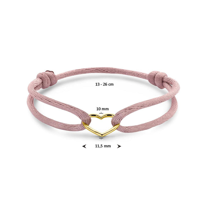 14 kt armband satijn zacht roze hart 13 - 26 cm