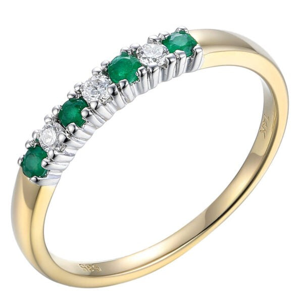 Kleursteen Rijring met Diamant en Smaragd – 14 Karaat Bicolor<