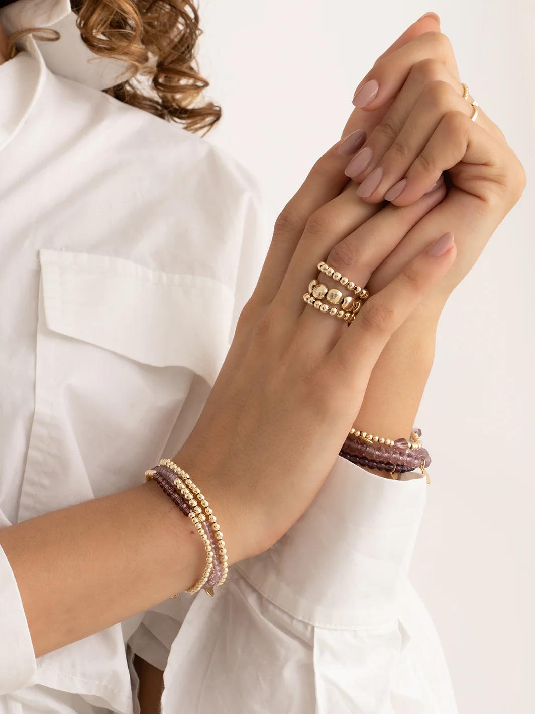 Bracelet | Aubergine Quartz Universe - Gold - 3mm SBG-GEM59-3MM-LINE