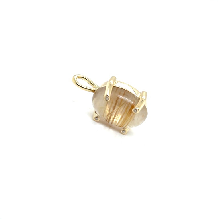 14 karaats hanger Rutielkwarts gouden lijnen diamant  0.045 ct Diamant Vsi Tw