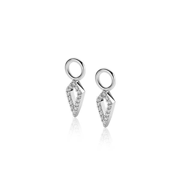 ZINZI zilveren oorbedels in vliegervorm bezet met witte zirconia's 15mm ZICH2497 (zonder oorringen)