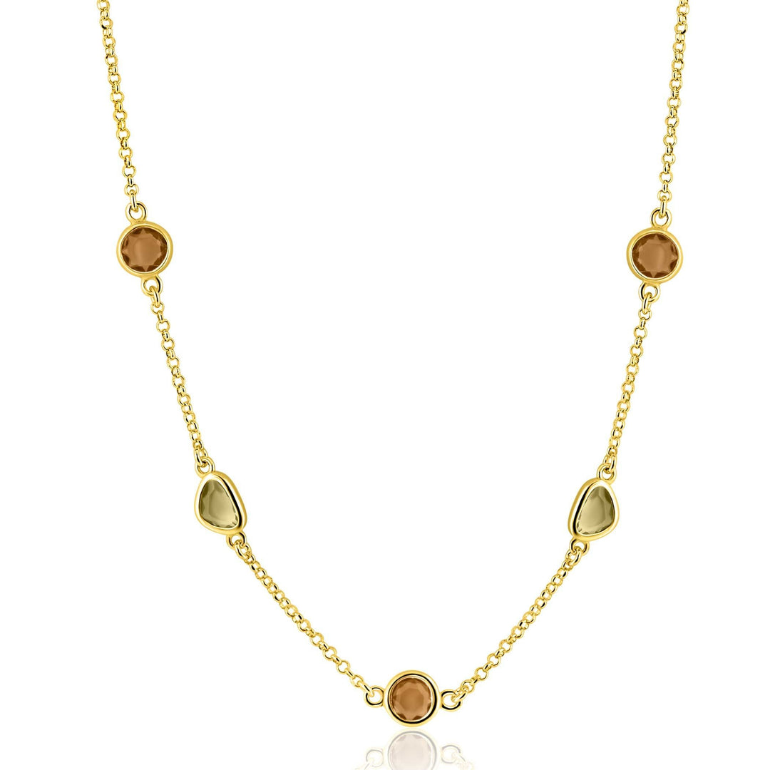 ZINZI goldplated collier met bruine & olijfgroene stenen ZIC2770