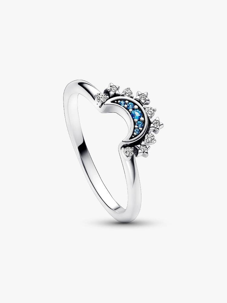 Pandora Hemels Blauwe Sprankelende Maan Ring Sterling Zilver 192675C01