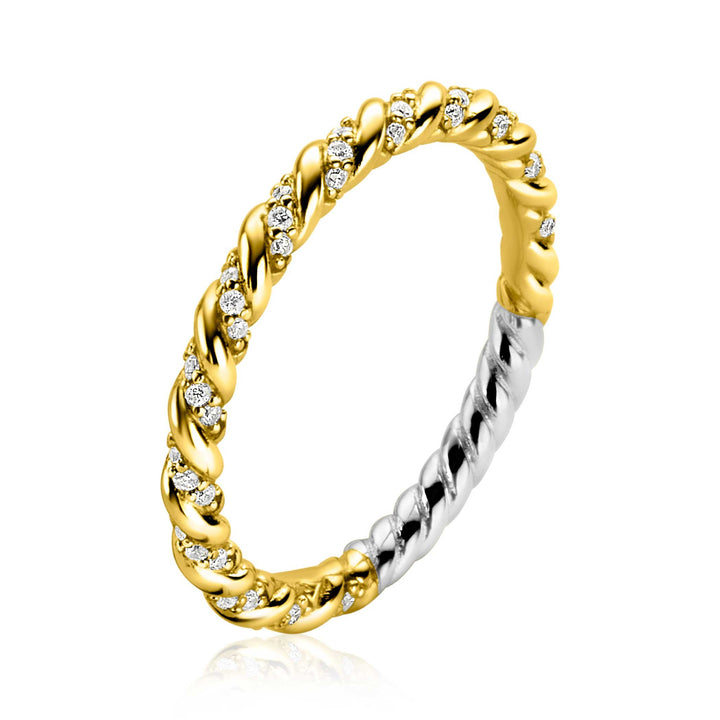 ZINZI Gold Plated Zilveren Aanschuifring Gedraaid met Witte Zirconia’s – ZIR2320Y