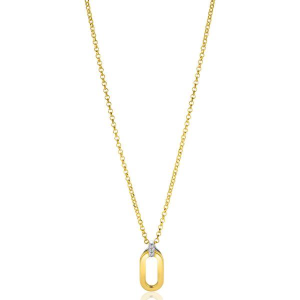 ZINZI zilveren ovale bicolor hanger extra 14K geel verguld witte zirconia's 18mm ZIH2248