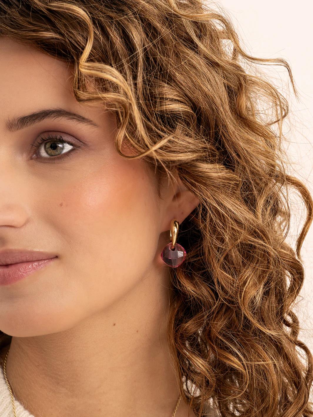 Earstones | Cushion Cut Fuchsia Quartz