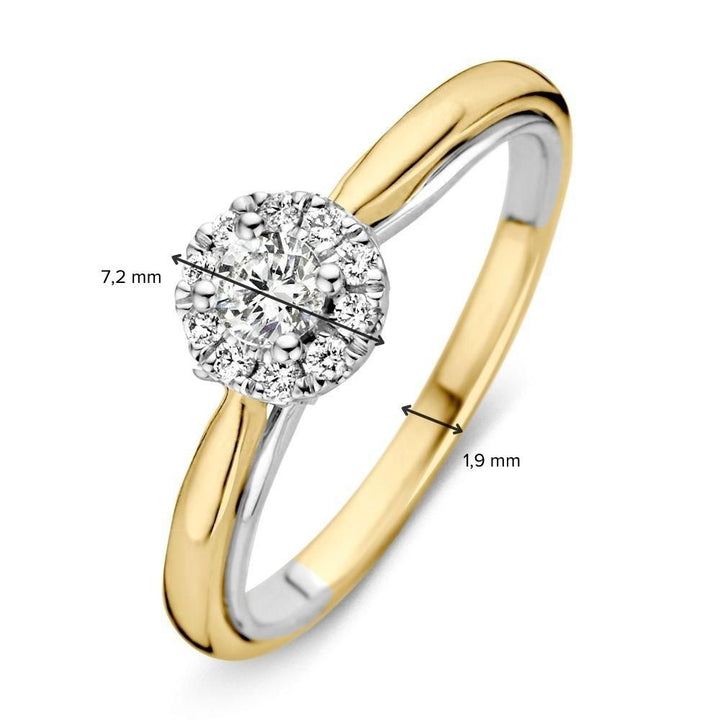 14 Karaat Bicolor Ring met 0.33 Ct Diamant – Geel- en Witgoud