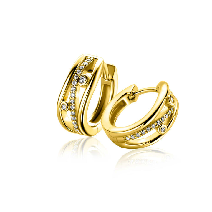 ZINZI gold plated zilveren multi-look oorringen in golvend design, bezet met witte zirkonia&
