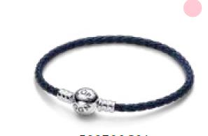 Pandora Moments Blauwe Gevlochten Leren Armband met Ronde Sluiting 592790C01-S3