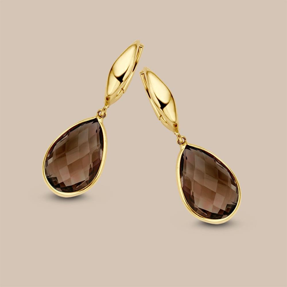 Oorringen 14k geelgoud Rookkwarts